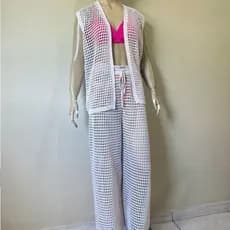 Conjunto Saída de Praia Malha Conjunto Calça & Colete Tricô vazado Confortável Elegante