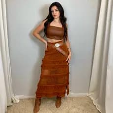Saia Feminina em Tricot c\Fenda Dsigner Exclusivo c/ Franja Saia Versátil Saia Moderna