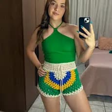 Short CROCHÊ Copa BRASIL tendência 100% Algodão Saída de Praia