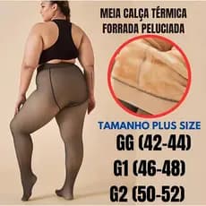 Meia‑Calça Térmica Translúcida Plus Size 48‑58 Forrada com Lã, Ultra Elástica e Modeladora