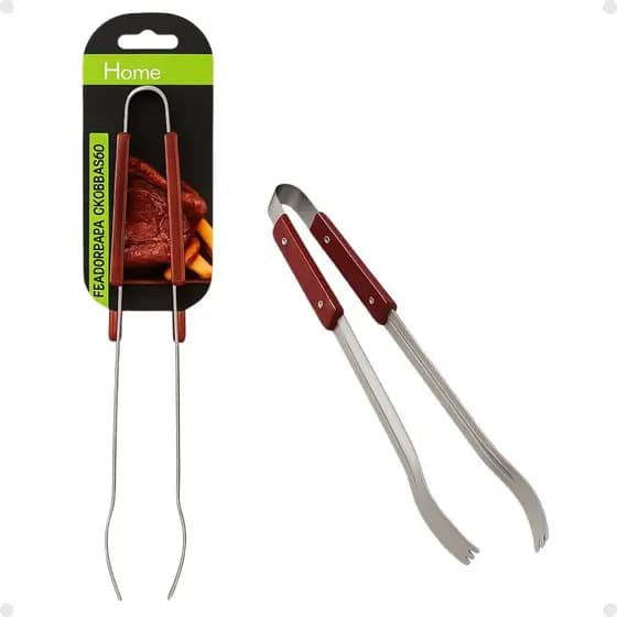 Pegador Longo Churrasco Carne Aço Inox Cabo Madeira pegador de aço inoxidável, pegador doméstico