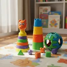 Brinquedo Mega Educativo Torre De Empilhar Bola Geométrica e Urso Encaixável Bebê Didático Kendy