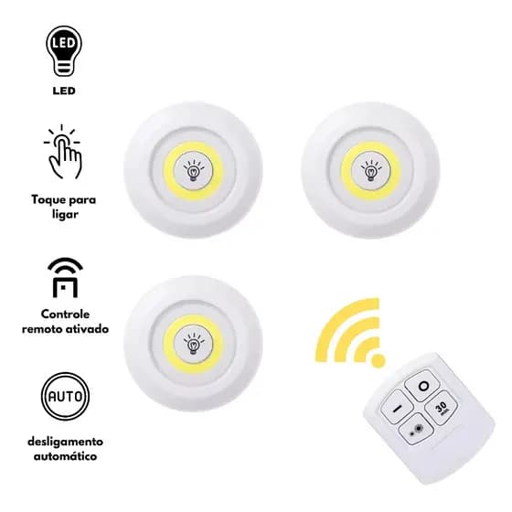 Luminária Kit 3 Lâmpada Led Spot Sem Fio Controle Remoto Lâmpada Led Sem Fio