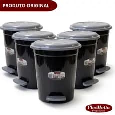 Kit Lixeira Pedal Preta 7 Litros Redondo Multiuso Banheiro Cozinha Cesto Lixo Resistente Tampa