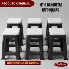 Kit 06 Bancos Banquetas Plástico Reforçado Resistente Bicolor Até 120kg Multiuso