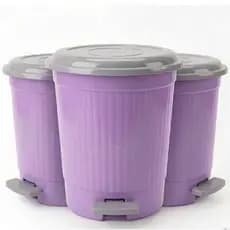 Kit Lixeira Plástico Lilás Pedal Tampa 7 Litros Cesto Lixo Redondo Resistente Banheiro Cozinha