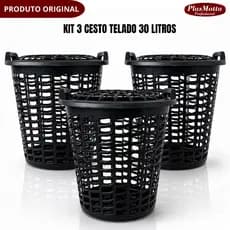 Kit 3 Cestos de Roupas Telado 30 Litros Plástico Banheiro Lavanderia Brinquedo Resistente Multiuso