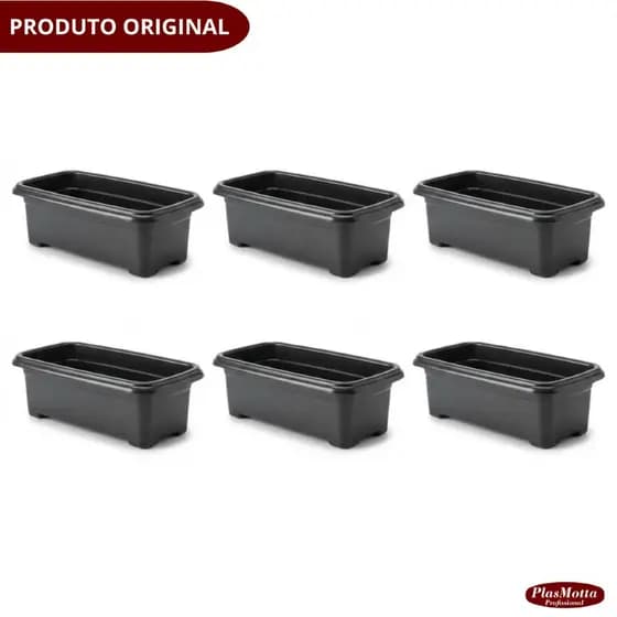 Kit 6 Vasos Floreiras Jardineira De Plástico 1,7 Litros Pretode Flor Horta Tempero Grande