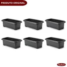 Kit 6 Vasos Floreiras Jardineira De Plástico 1,7 Litros Pretode Flor Horta Tempero Grande
