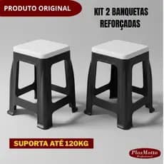 Kit de 2 Banquetas de Plástico Reforçada Bicolor Suporta Até 120 kgs Banquinho Banco Multiuso
