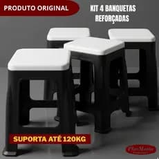 Kit 4 Banquetas Plástica Bicolor Reforçada Resistente Até 120kg Cozinha Balcão Imediato Multiuso