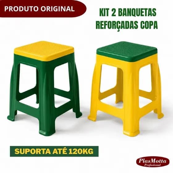 Kit de 2 Banquetas de Plástico Reforçada Copa Bicolor Suporta Até 120 kgs Banquinho Banco Multiuso