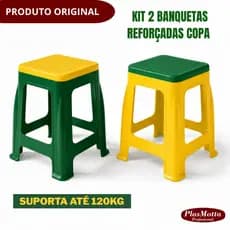 Kit de 2 Banquetas de Plástico Reforçada Copa Bicolor Suporta Até 120 kgs Banquinho Banco Multiuso