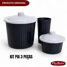 Kit Pia 3 Peças de Plástico Resistente Para Cozinha Com Cesto de Lixo e Porta Esponja e Detergente