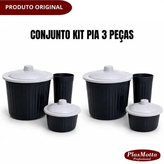 Conjunto Kit Pia 3 Peças Lixeira Porta Sabão e Detergente Plástico Reforçado Cozinha Estilo Premium