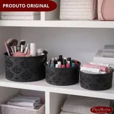 Kit Caixa Organizadora Preta 20, 10 e 5 Litros Organizador de Maquiagem Gavetas Bijouteria Multiuso