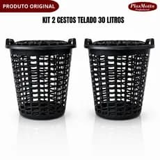 Kit 2 Cestos Telado 30 Litros Para Roupas Sujas Com Tampa Alças Super Resistente Moderno Com Furos Evita Mofo Lavanderia