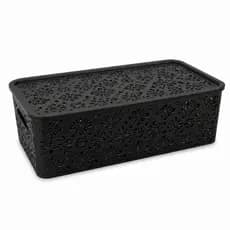 Kit 5 Caixa Organizadora Cesto Oriental Preto 7L Com Tampa Organizador Maquiagem Gaveta Banheiro