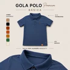 Camisa Gola Polo Infantil Menino - Camiseta 100% Algodão - Blusa com botões - Modelo Slim 2 ao 16