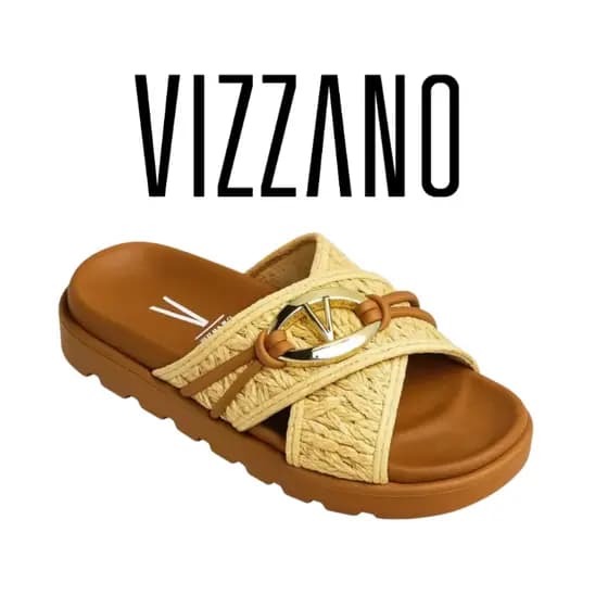 Sandália Feminina Papete Vizzano - 6510.121 Original Confortável Tratorada Tiras Cruzadas Palha