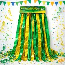 Varal de Fitas Metalizado Bandeirinha Copa do Mundo Brasil Carnaval Festa Decoração