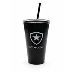 Copo com Tampa e Canudo Botafogo 500ml – Copo Reutilizável Time Preto