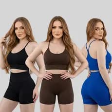Conjunto Academia Treino Top e Shorts Feminino Fitness Canelado
