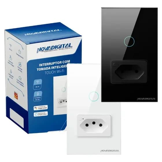 Interruptor Touch Inteligente Wi-Fi 1 Botão com Tomada | Casa Automática