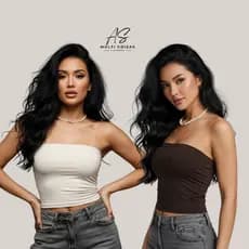 Kit 2 Top Faixa - Tecido Suplex Blogueirinha Moda Feminina Elegante Casual Trend Tendência