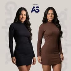 Kit 1 Vestido Gola Alta - Ana Ruga Manga Longa Zero Transparência