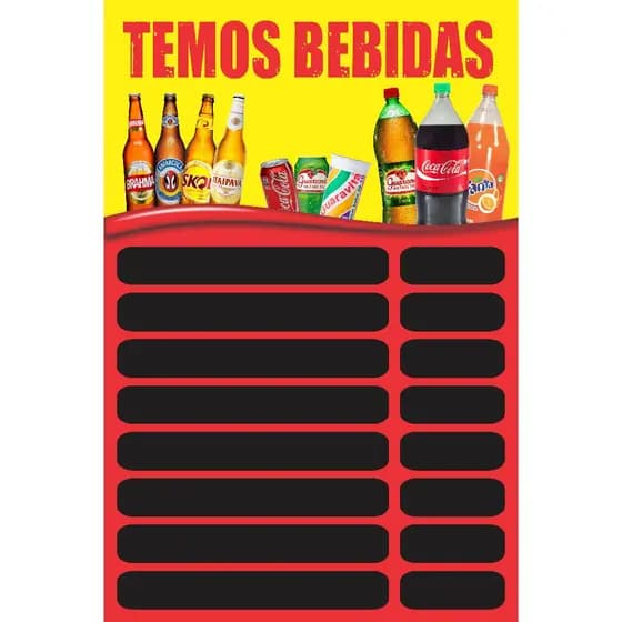 BANNER ARTE PRONTA - TEMOS BEBIDAS ESPAÇO PREÇO AMARELO E VERMELHO