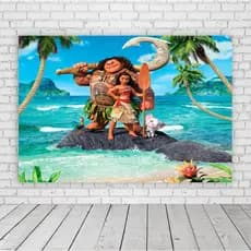 Painel de Festa em Lona 2x2m Personalizado em Lona Fosca - Tema MOANA.