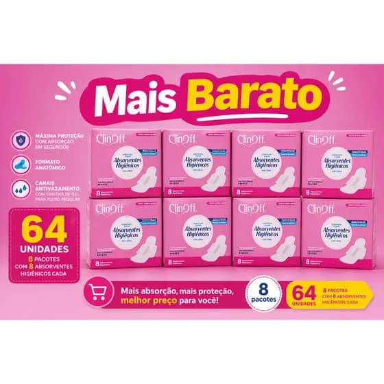 Kit 64un Absorvente Higiênico Cobertura Suave Com Abas 8 pcts