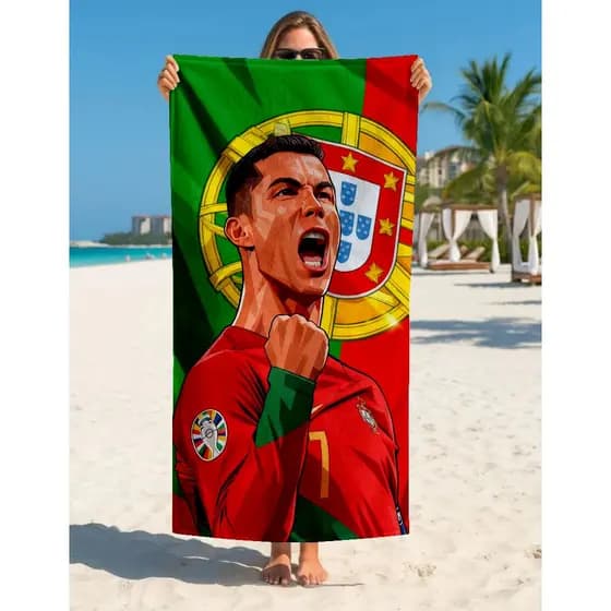 Toalha Grande de Banho Praia 1,40x70cm Cristiano Ronaldo Portugal