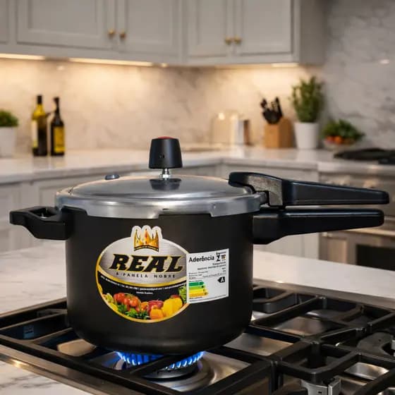 Panela De Pressão 4,5 Litros Fechamento Externo Antiaderente Preta Cereja Cozinha Resistente