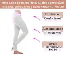 Meia Calça de Ballet Conversível Fio 80 Suplex Adulto / Infantil, Meia Calça de Ballet Fio 80 Suplex