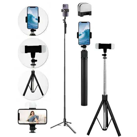 Tripé Celular Bastão Pau De Selfie 1,7m Com Controle e LED 3 em 1 Bluetooth Gopro