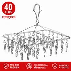 Varal Inox Roupa Íntima 40 Prendedores Calcinha Meia Cueca Clips Retrátil Pratico E Retrátil Cabide