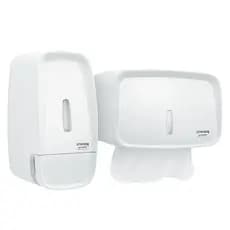 Kit Dispenser Sabonete Liquido Ou Alcool Em Gel + Toalheiro Interfolha Compacto Invoq Branco ER