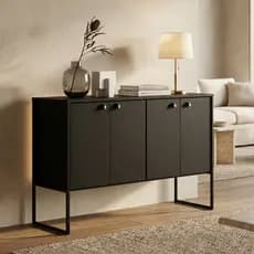 Aparador Buffet Multiuso 4 Portas MDF – Armário Sala, Sala de Jantar ou Hall. COR: PRETO