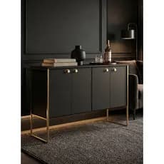 Aparador Buffet Multiuso 4 Portas MDF – Armário Sala, Sala de Jantar ou Hall. COR: PRETO E DOURADO