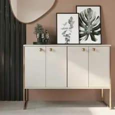 Aparador Buffet Multiuso 4 Portas MDF – Armário Sala, Sala de Jantar ou Hall. Metalon - DOURADO