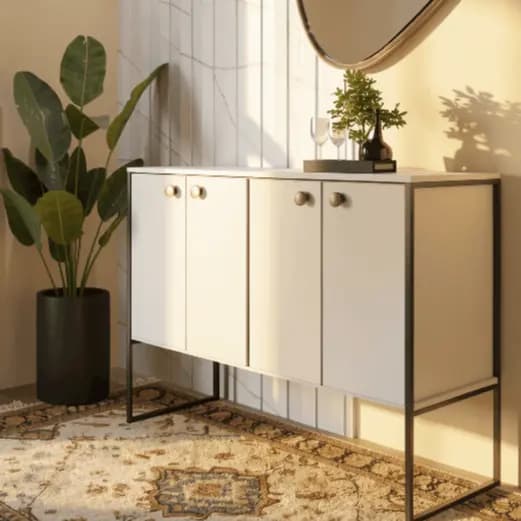 Aparador Buffet Multiuso 4 Portas MDF – Armário Sala, Sala de Jantar ou Hall - Metalon PRETO