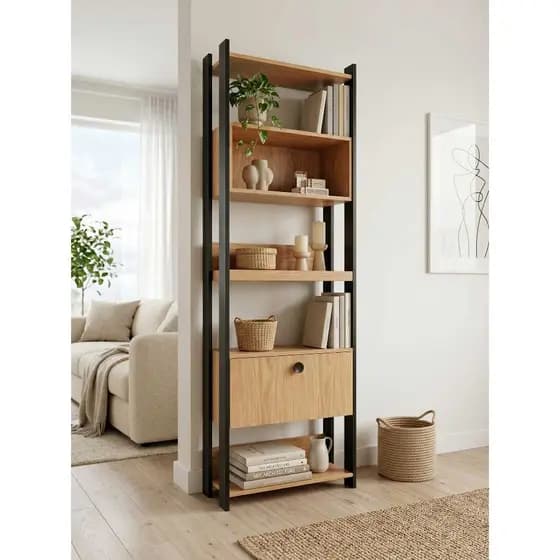 Estante Multiuso MDF com Nicho e Porta Basculante Organizador Cozinha Sala Lavanderia