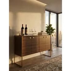 Aparador Buffet Multiuso 4 Portas MDF – Armário Sala, Sala de Jantar ou Hall. COR: FREIJO E DOURADO