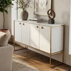 Aparador Buffet Multiuso 4 Portas MDF – Armário Sala, Sala de Jantar ou Hall. COR: BRANCO E DOURADO