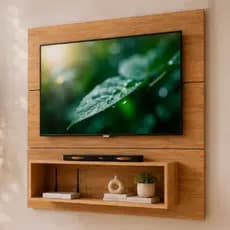 Painel de TV até 50" (1,20m x 1,20m). Em MDF, Nicho Decorativo, Prateleira Suspensa, Parede