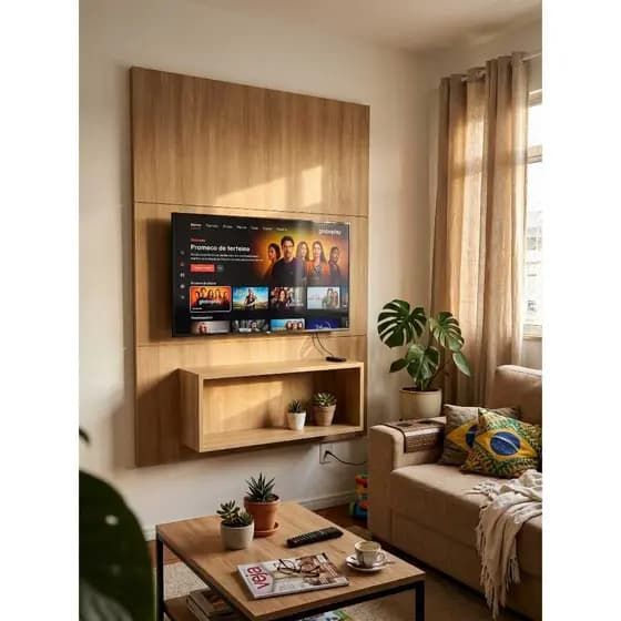 Painel Tv Até 40" (90cmX1,20m) MDF Nicho Decorativo Prateleira Suspenso Parede.