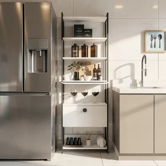 Estante Multiuso MDF com Prateleiras e Porta Basculante Organizador Cozinha Sala Quarto