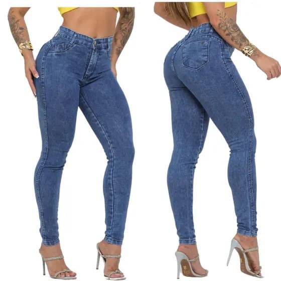 Calças Feminina Cintura Alta Com Lycra Elastano Cós Alto Modelagem Levanta Bumbum